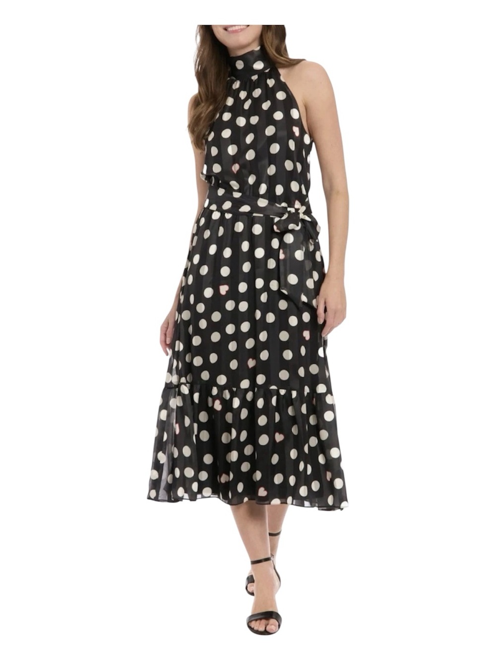 London Style Black Polka Dot Halter Midi Dress